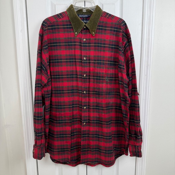 Nautica Other - Vintage Nautica Tartan Flannel Shirt L w/ Corduroy Collar – Holiday Cabin Plaid‎